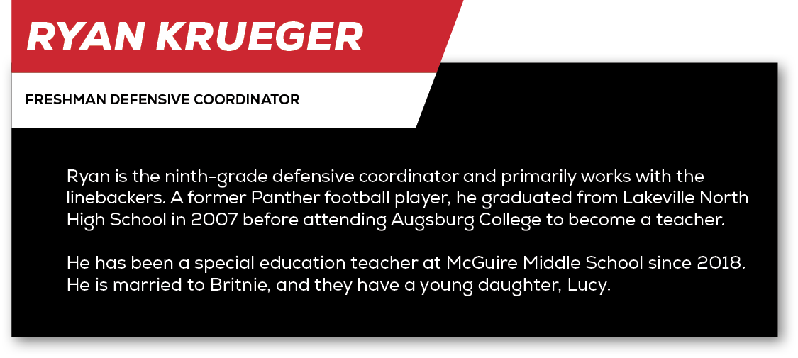 Ryan Krueger,freshman Defensive coordinator,Ryan is the ninth grade defensive coordinator and primarily works with th...