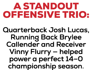 A standout offensive trio: Quarterback Josh Lucas, Running Back Brylee Callender and Receiver Vinny Flurry — helped p...