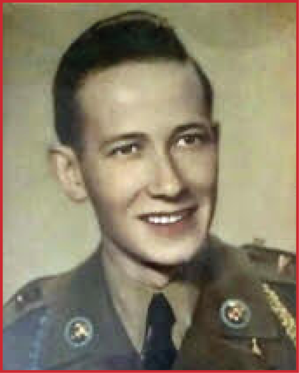 A person wearing a vintage military uniform with insignia and a tie is smiling against a plain background. Description generated by AI