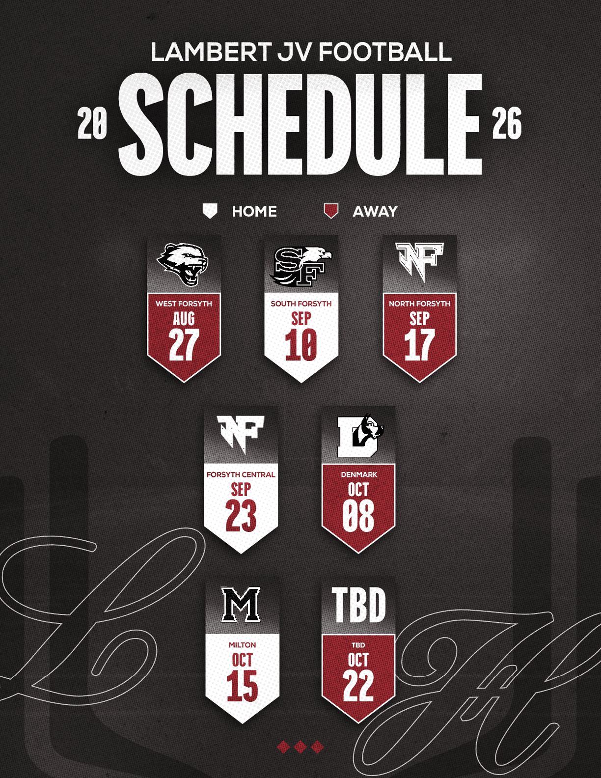 A red and white schedule for Sun Prairie East Football. Description generated by AI