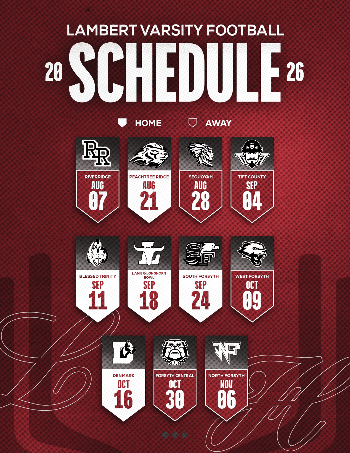 A red and white schedule for Sun Prairie East Football. Description generated by AI