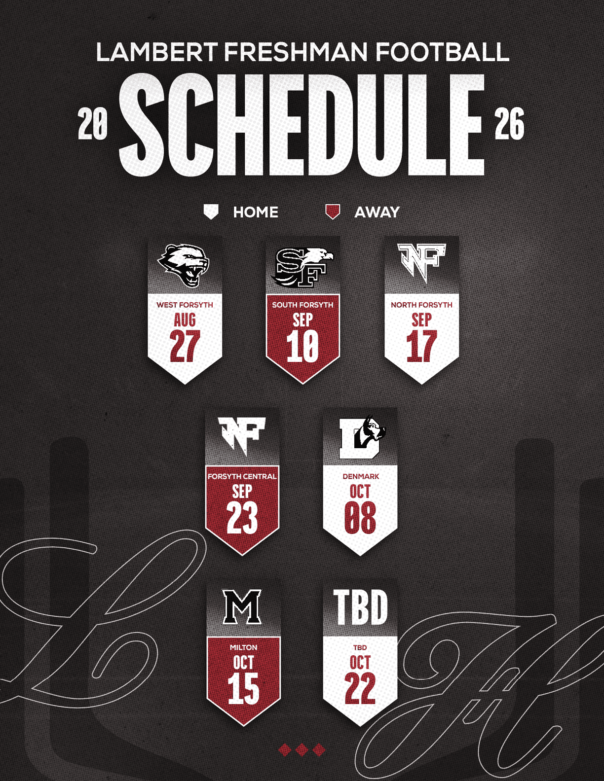 A red and white schedule for Sun Prairie East Football. Description generated by AI