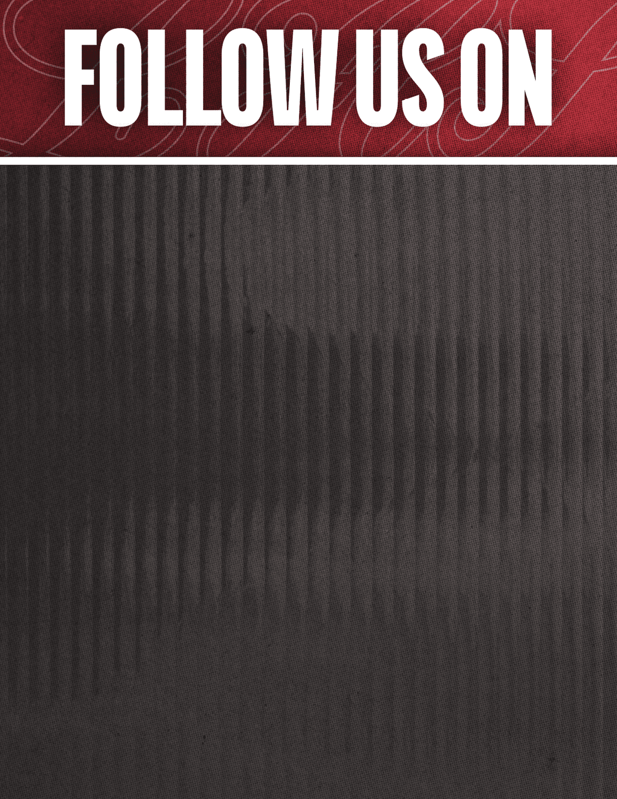 A black and red sign that says Follow Us On. Description generated by AI