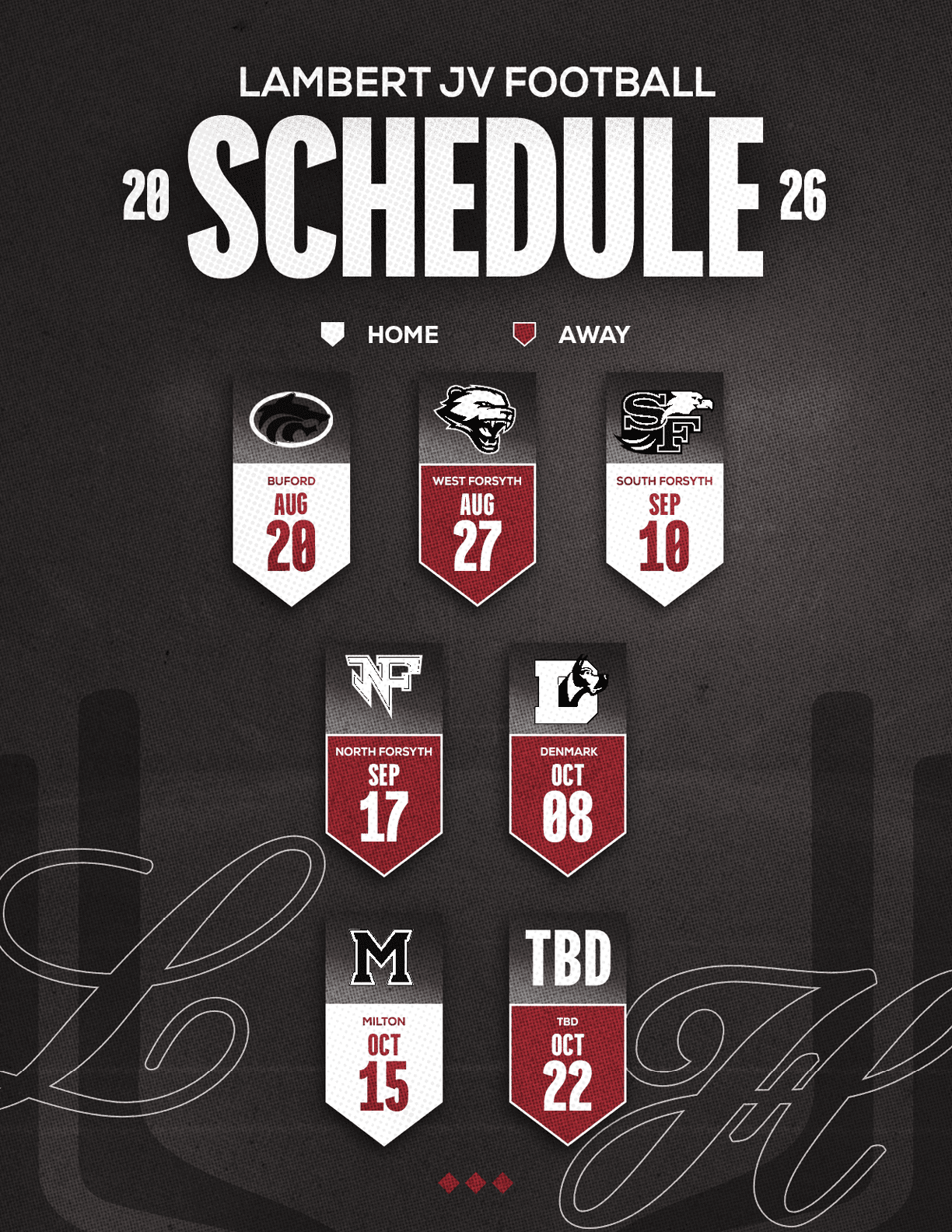 A red and white schedule for Sun Prairie East Football. Description generated by AI