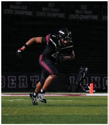 A group of football players celebrating a touchdown. Description generated by AI