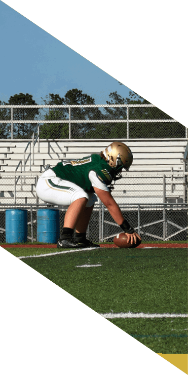 Two football players are on the field, one jumping in the air while the other is running. A referee is also present, watching the play. AI generated content