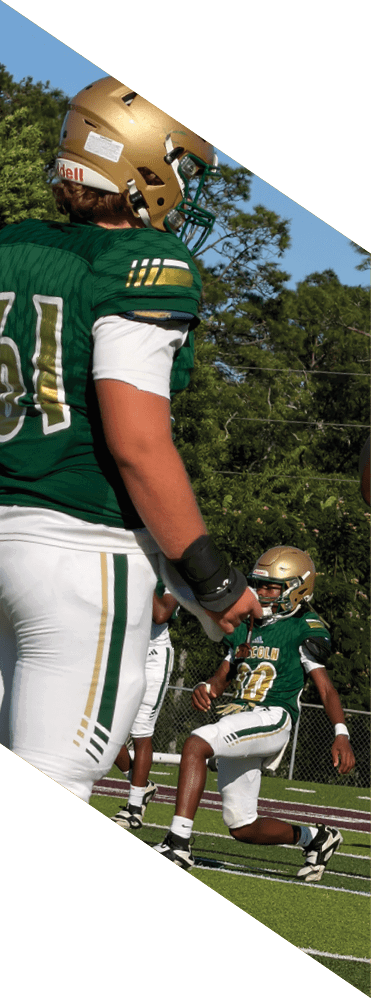 Two young men wearing football uniforms and making hand gestures. AI generated content