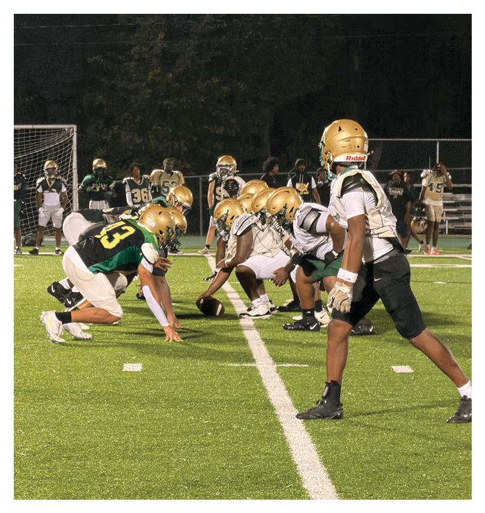 A group of football players walking on the field. AI generated content