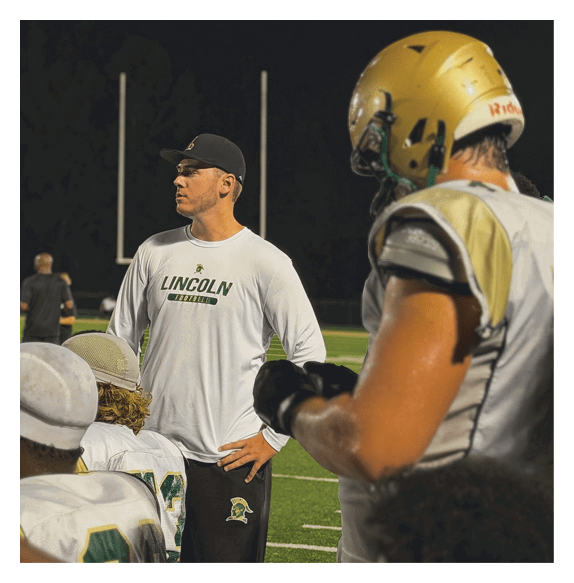 Two football players wearing Vista jerseys and holding hands. AI generated content