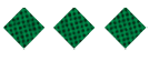 Three green diamond shapes with a black grid pattern are evenly spaced on a white background. Description generated by AI