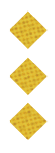 Three golden waffle squares arranged vertically on a white background. Description generated by AI