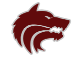 A stylized maroon wolf head logo with sharp teeth and a gray outline. Description generated by AI