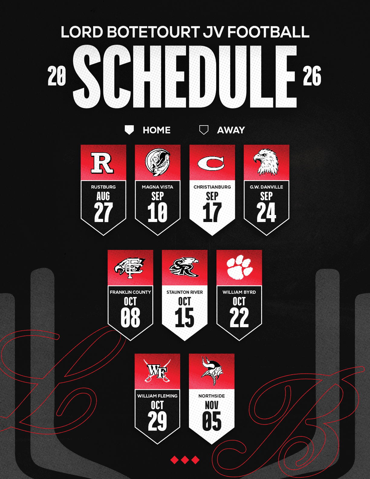 A red and white schedule for Sun Prairie East Football. Description generated by AI