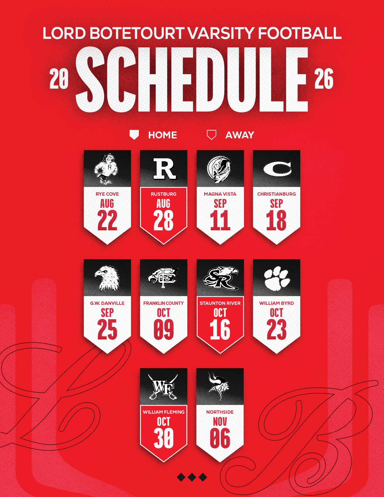 A red and white schedule for Sun Prairie East Football. Description generated by AI