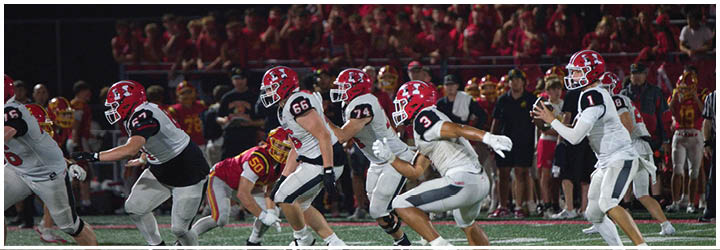 A group of football players on a field. Description generated by AI