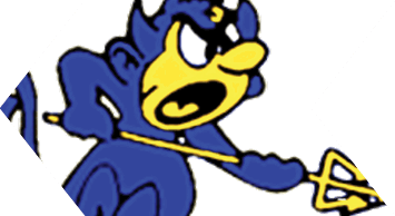 A blue and white bull head. Description generated by AI