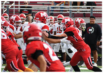 A group of football players on a field. Description generated by AI