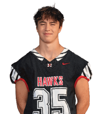 Person wearing a black sports jersey with red and white accents and the word “HAWKS" and the number 35 on the front. Description generated by AI