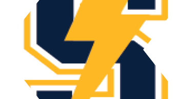 A close-up of a stylized logo featuring a bold navy blue shape with a yellow lightning bolt and angular lines. Description generated by AI