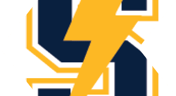 A stylized graphic featuring a bold yellow lightning bolt over a dark blue and white geometric background. Description generated by AI