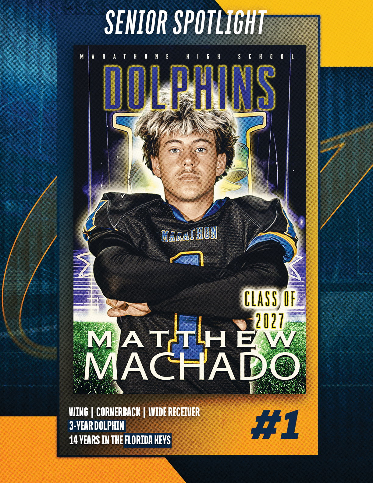 A football player wearing a blue and red jersey with the number 15 on it. Description generated by AI