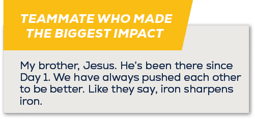TEAMMATE WHO MADE THE BIGGEST IMPACT ,My brother, Jesus. He’s been there since Day 1. We have always pushed each othe...