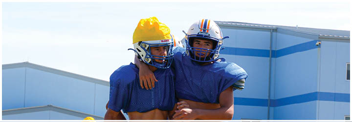 A group of football players on a field. Description generated by AI