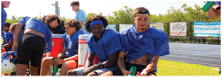 A group of football players on a field. Description generated by AI