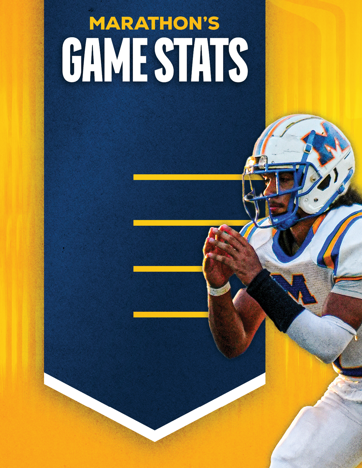 A football player wearing a blue and red jersey. Description generated by AI