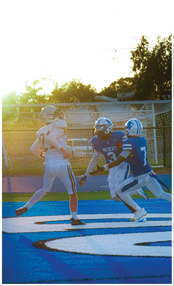 A football player running on the field. Description generated by AI