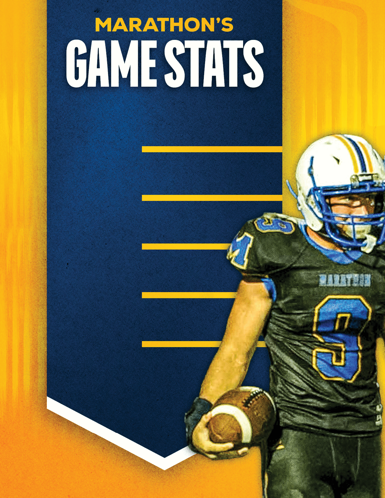 A football player wearing a blue and red jersey. Description generated by AI