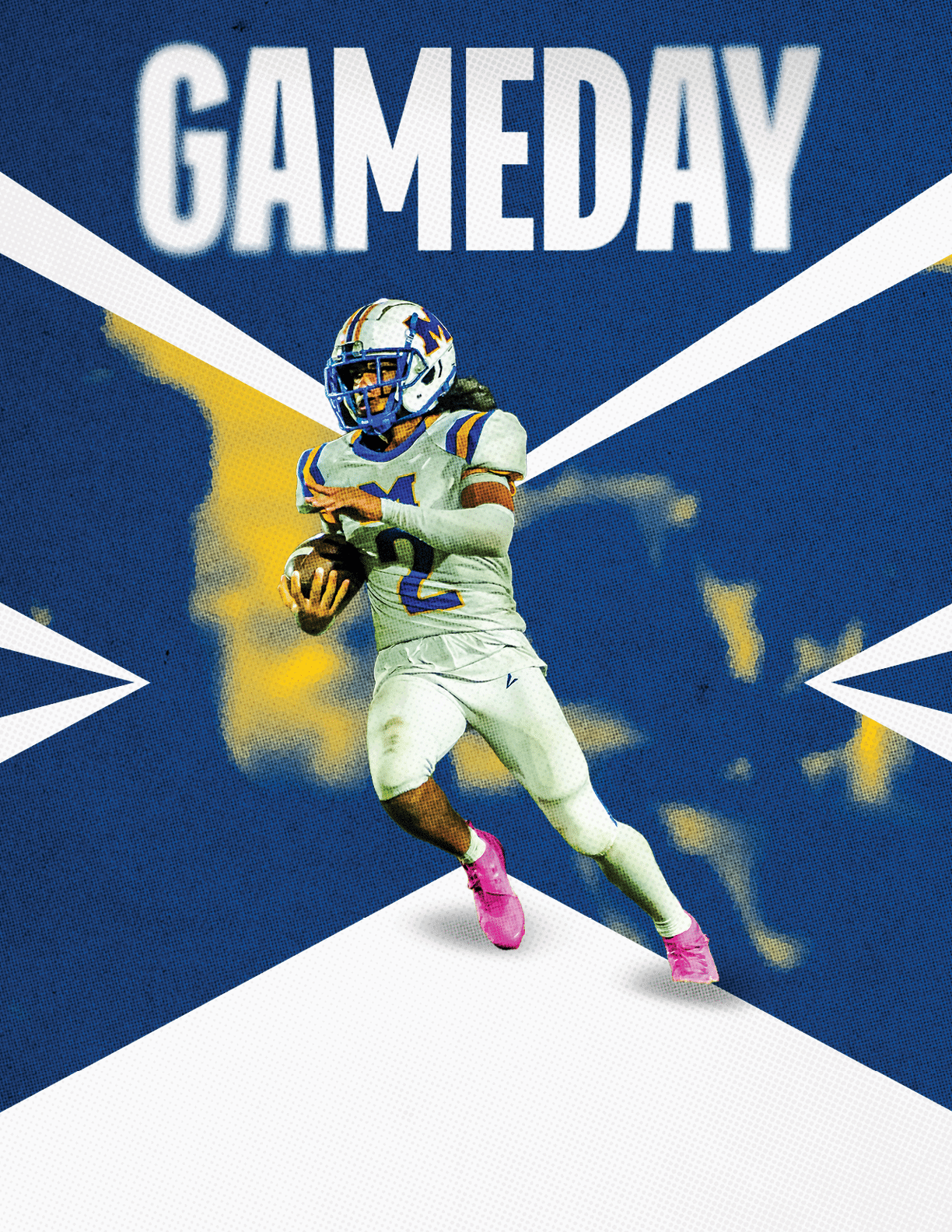 Two football players celebrating a touchdown. Description generated by AI