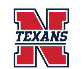 A bold red letter N with a stylized design is centered on a dark blue square background. Description generated by AI
