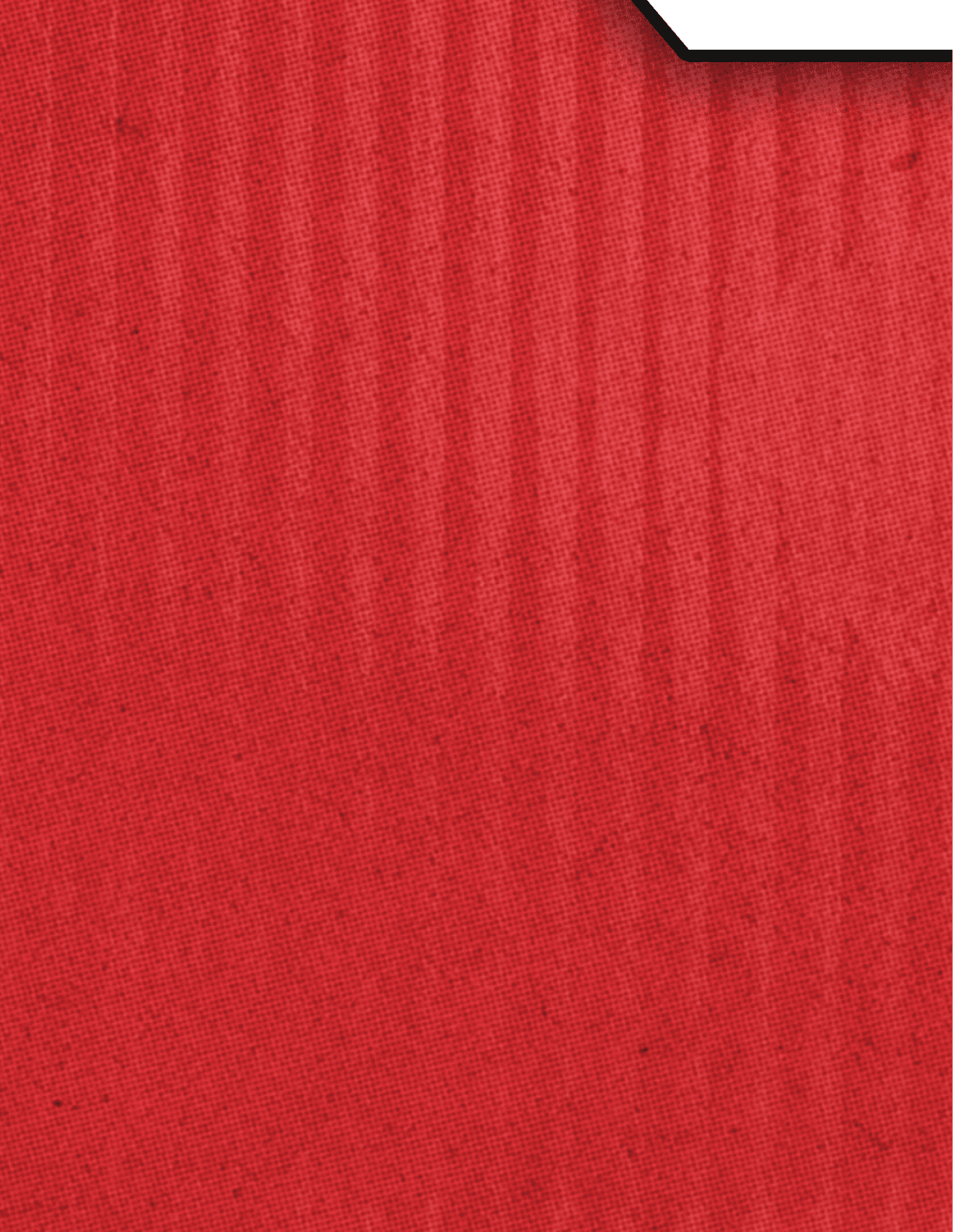 A close-up view of a red textured fabric with subtle vertical lines and a small white corner visible at the top right. Description generated by AI