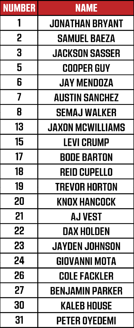 A partial table with a red header labeled “NUMBER" and a column listing several numbers including 1, 2, 3, 5, 6, 7, 8, and 13. Description generated by AI