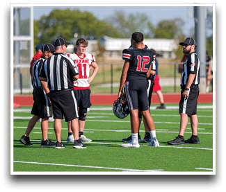 Three football players are standing on the field, one of them is smiling and wearing a black jersey with the number 55. AI generated content