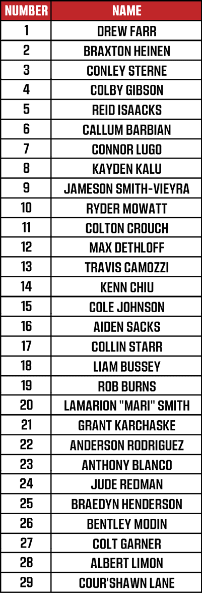 A table lists names and numbers of various characters from the anime Naruto, including Naruto Uzumaki, Sasuke Uchiha, and others, with a red header and white text on a black background. Description generated by AI