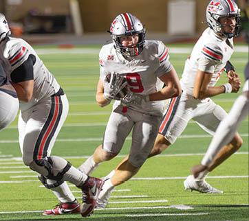 Three football players are standing on the field, one of them is smiling and wearing a black jersey with the number 55. AI generated content