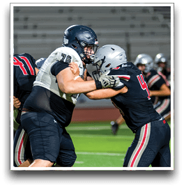 Three football players are standing on the field, one of them is smiling and wearing a black jersey with the number 55. AI generated content