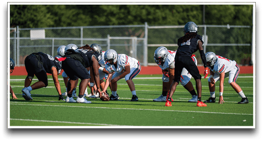 Three football players are standing on the field, one of them is smiling and wearing a black jersey with the number 55. AI generated content