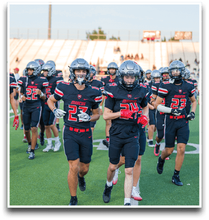 Three football players are standing on the field, one of them is smiling and wearing a black jersey with the number 55. AI generated content