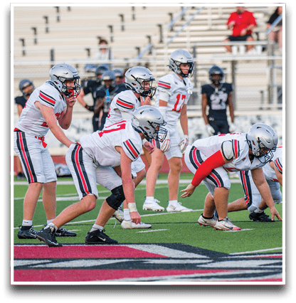 Three football players are standing on the field, one of them is smiling and wearing a black jersey with the number 55. AI generated content