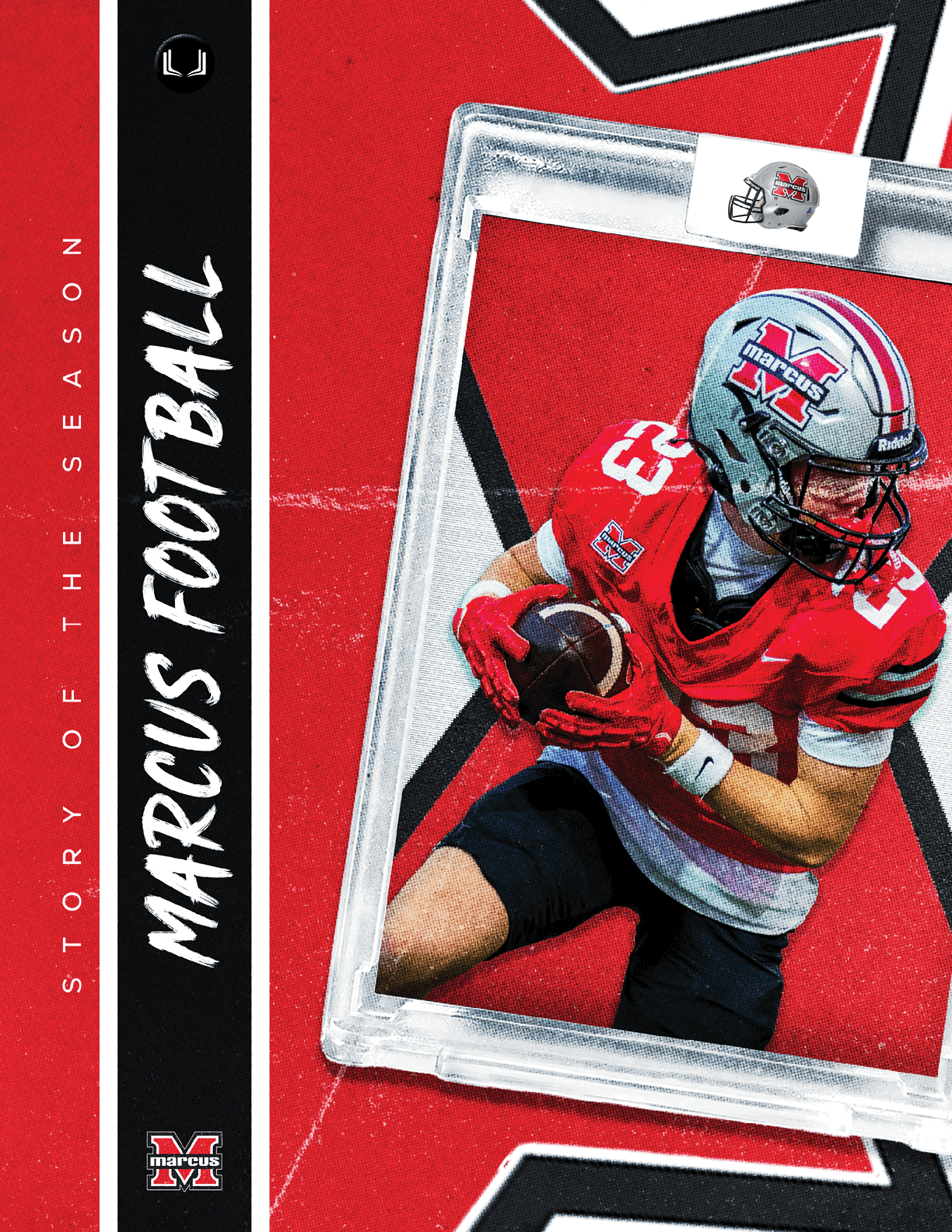 A blue and white card with a football player on it. Description generated by AI
