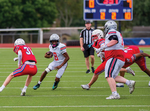 Three football players are standing on the field, one of them is smiling and wearing a black jersey with the number 55. AI generated content
