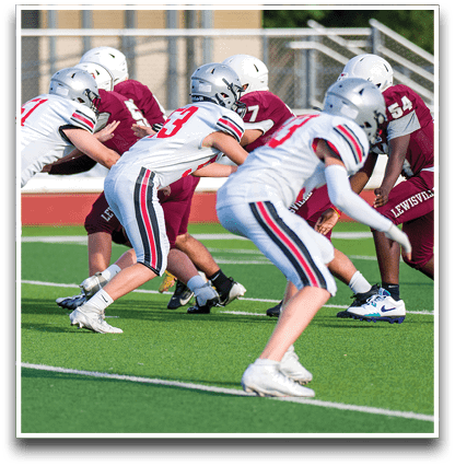 Three football players are standing on the field, one of them is smiling and wearing a black jersey with the number 55. AI generated content