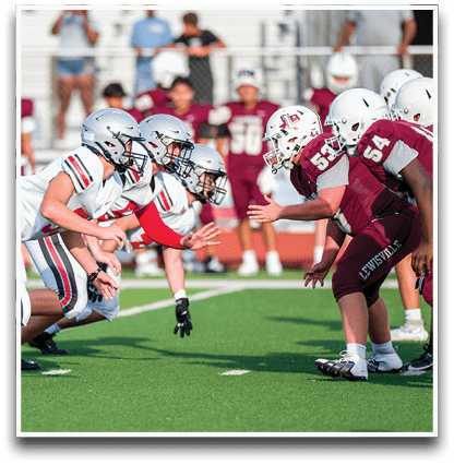 Three football players are standing on the field, one of them is smiling and wearing a black jersey with the number 55. AI generated content
