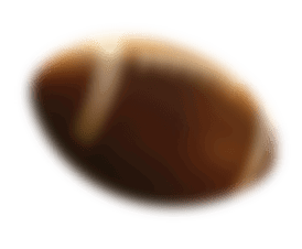 A close-up of a brown American football with white laces and stitching. Description generated by AI