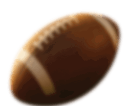 A close-up of a brown American football with white laces and stripes on a white background. Description generated by AI