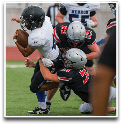 Three football players are standing on the field, one of them is smiling and wearing a black jersey with the number 55. AI generated content