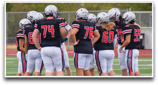 Three football players are standing on the field, one of them is smiling and wearing a black jersey with the number 55. AI generated content